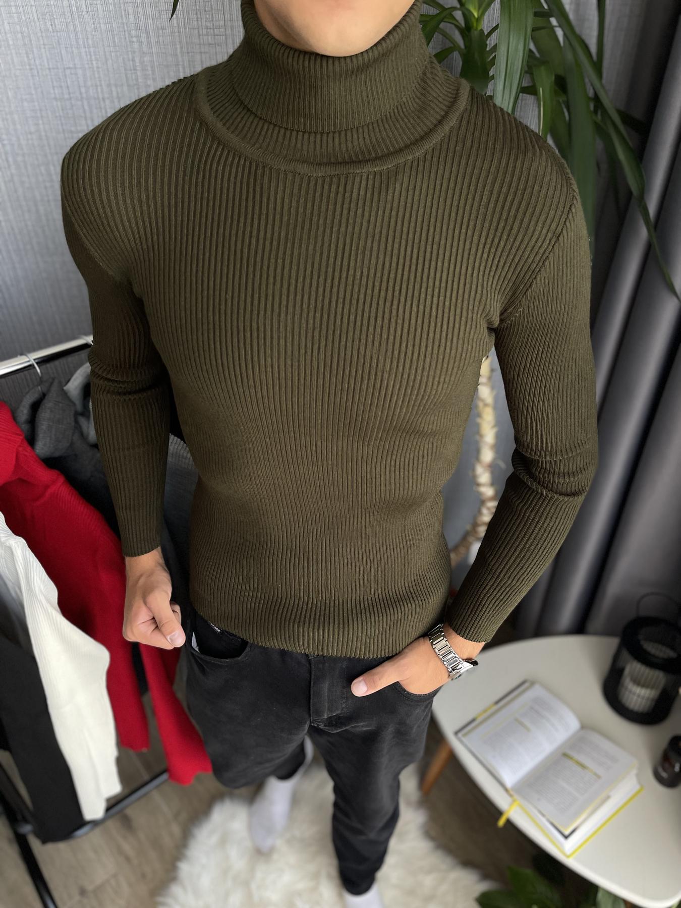 Гольф мужской с высокой горловиной в рубчик L Хаки (26535/6/2) - фото 1 Гольф мужской с высокой горловиной в рубчик L Хаки (26535/6/2) - фото 1