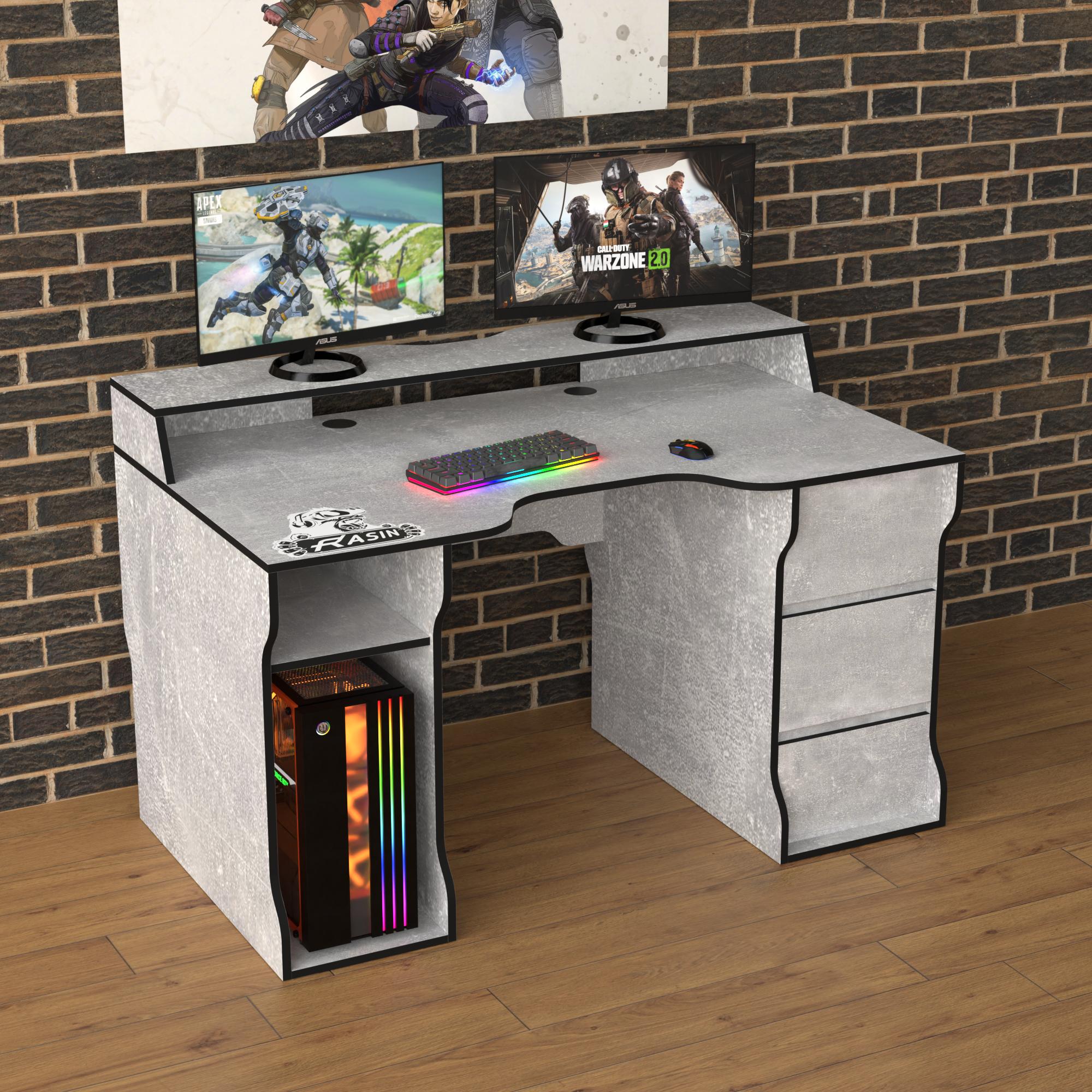 Стол геймерский эргономичный с надстройкой Zeus Rasin RS-26 из ЛДСП Индустриал-черный (RS-26)