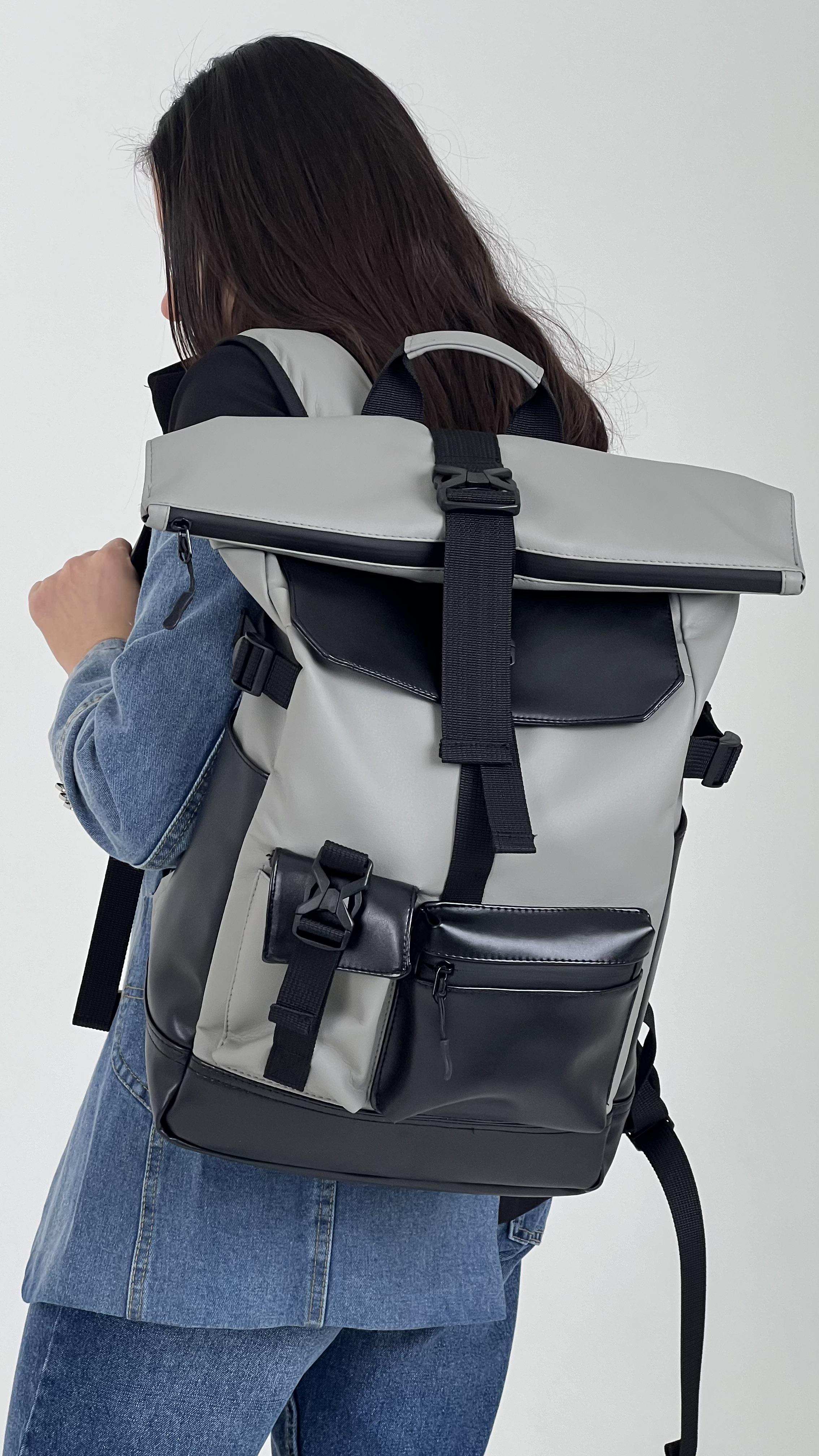 Рюкзак Tobeyou Rolltop для ноутбука из экокожи 25 л Серый (418448280)