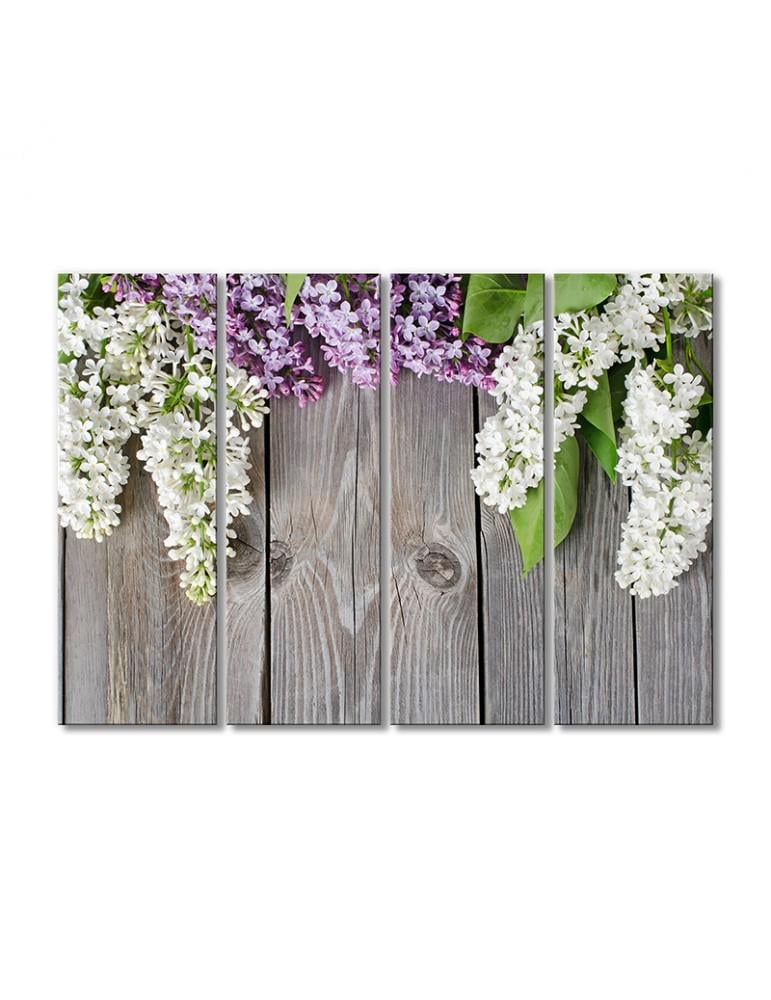 Картина модульная Сирень на серой доске 4 модуля 70x105 см