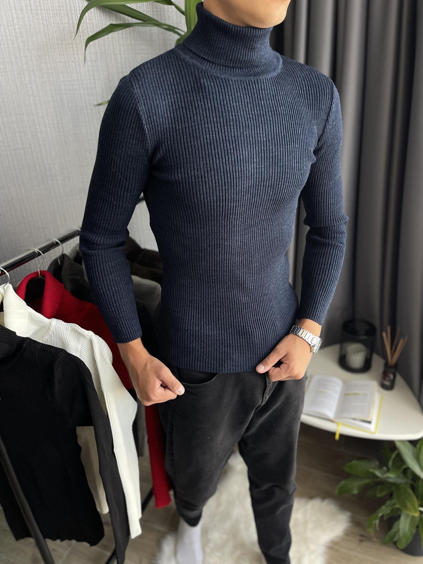 Гольф мужской с высокой горловиной в рубчик XXL Синий (26535/7/4) - фото 3 Гольф мужской с высокой горловиной в рубчик XXL Синий (26535/7/4) - фото 3