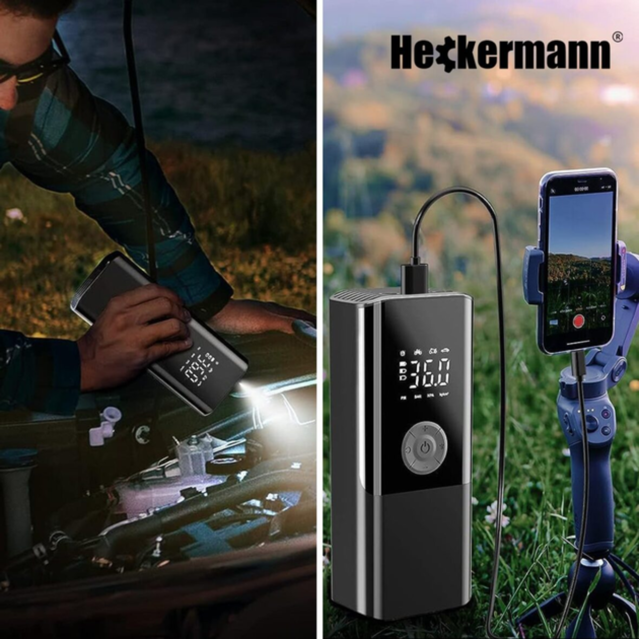 Автокомпресор портативний Heckermann CZK-3690 акумуляторний насос з ліхтариком та повербанком 6000 мАг (CZK-3690) - фото 8 Автокомпресор портативний Heckermann CZK-3690 акумуляторний насос з ліхтариком та повербанком 6000 мАг (CZK-3690) - фото 8