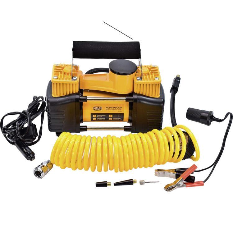 Компресор автомобільний двоциліндровий 85 л/хв 10 атм 18 А в пластиковому кейсі зі спіральним шлангом (552142) - фото 4 Компресор автомобільний двоциліндровий 85 л/хв 10 атм 18 А в пластиковому кейсі зі спіральним шлангом (552142) - фото 4