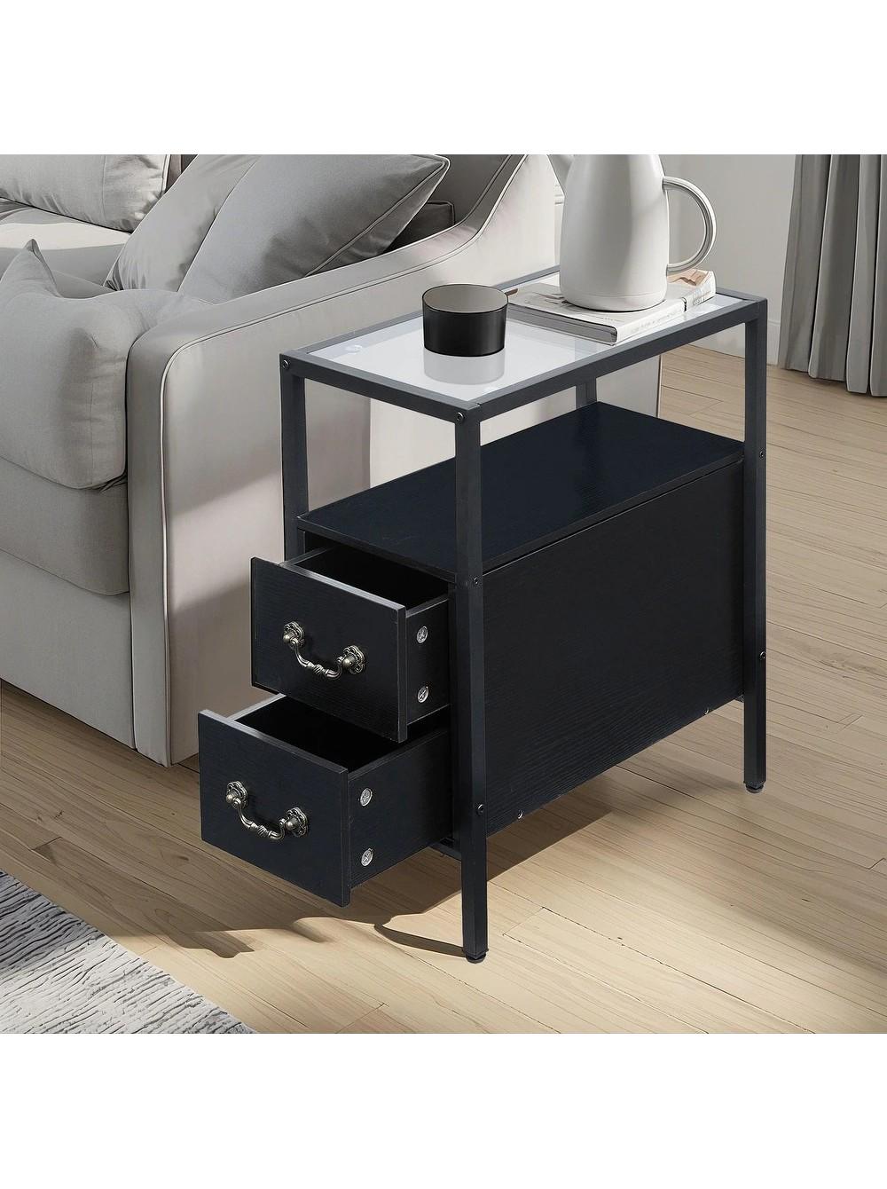 Столик MSM VECELO с 2 ящиками и стеклянной столешницей Черный/Прозрачный (a47-1)