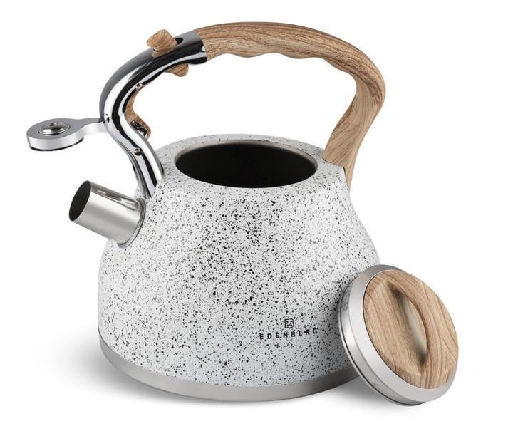 Чайник з мармуровим покриттям Edenberg зі свистком та тришаровим капсульним дном 3 л Білий (EB-8843) - фото 3 Чайник з мармуровим покриттям Edenberg зі свистком та тришаровим капсульним дном 3 л Білий (EB-8843) - фото 3