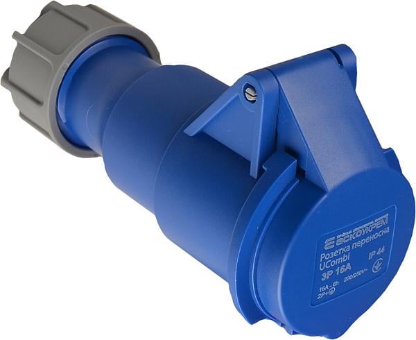 Силовая розетка АСКО-УКРЕМ UCombi 2P+PE 16А 250 В переносная IP44 полиамид Синий (A0080010118)