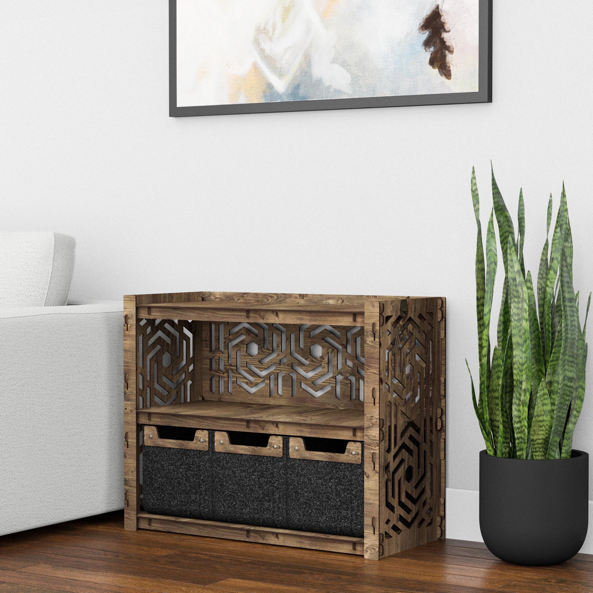 Комод в гостиную деревянный низкий Hexagonica Solar на 3 ящика черные корзины 600х750х345 мм (119987) - фото 6