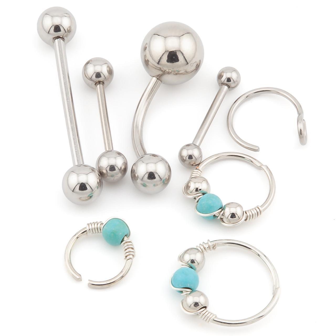 Набор подарочный пирсинга металлического 8 шт. Серебристый (НП1107п02)