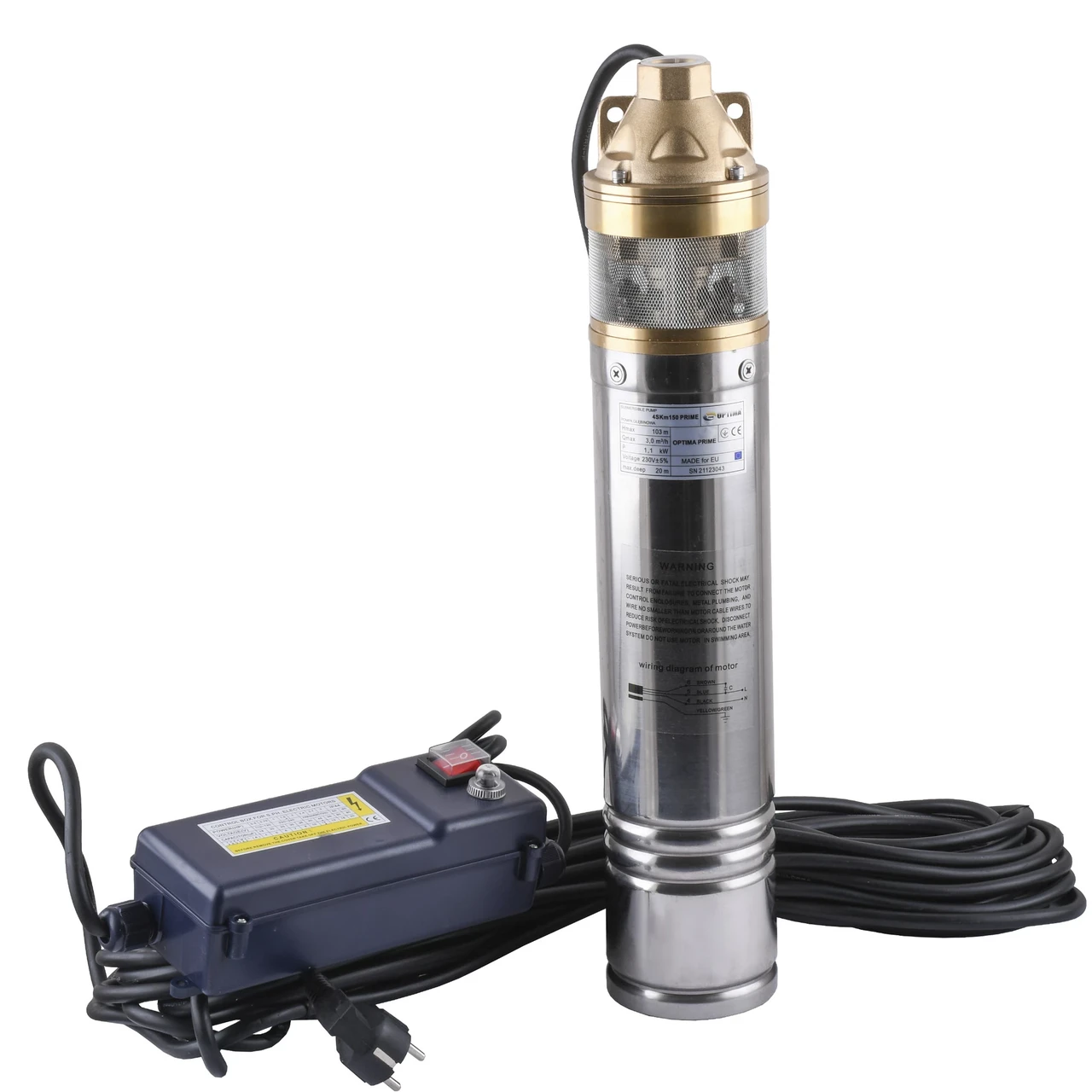 Насос скважинный вихревой Optima PRIME 4SKm150 1,1 кВт с пультом и кабелем 20 м (24209680)