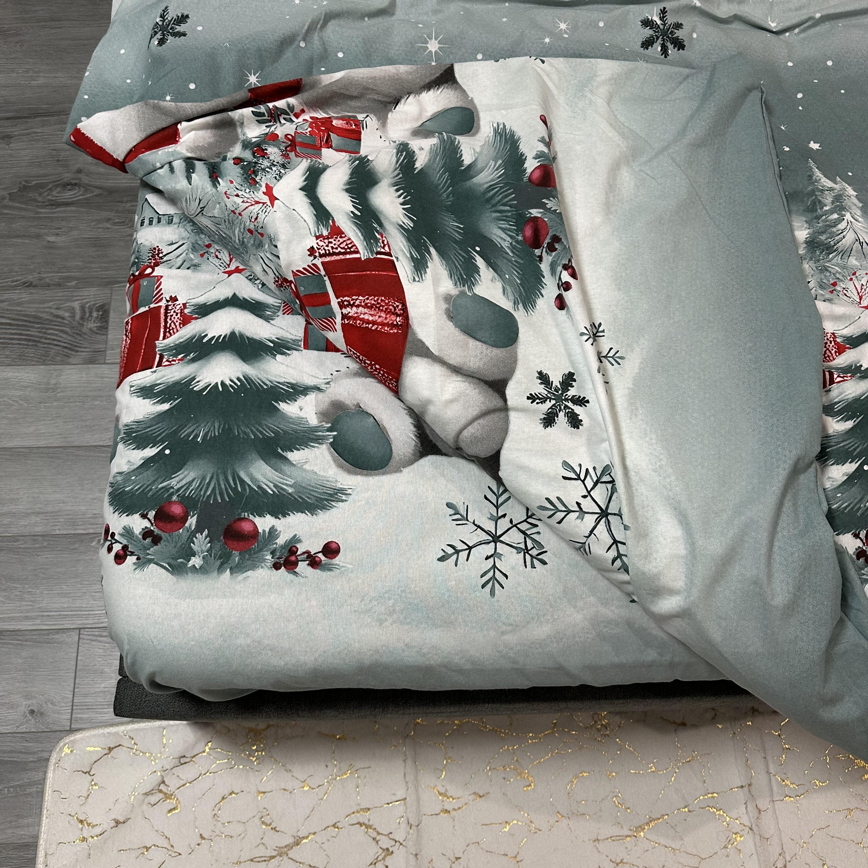 Комплект постільної білизни байкова Зимовий євро Сірий (байка 5-3) - фото 3