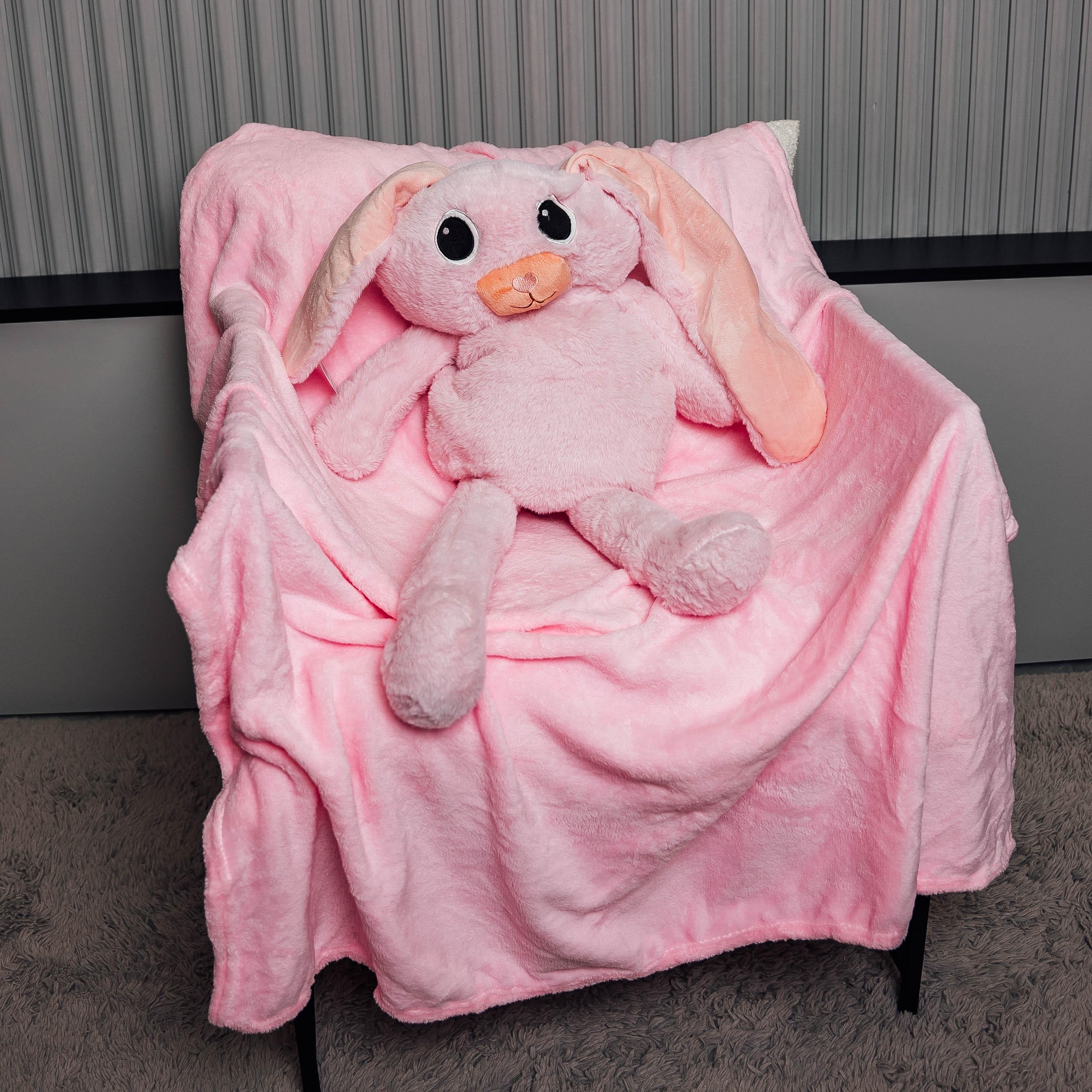 Детский плед/подушка Заяц 140x110 см Розовый (88115)