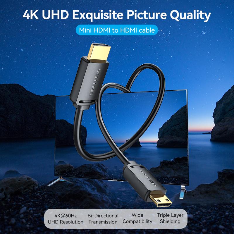 Кабель двунаправленный Vention mini HDMI-HDMI 2.0 4K 60Hz 18 Гбит/с HDR 3D Dolby 1080P 120Hz HDMI-C на HDMI-A 2 м Черный (AGHBH) - фото 2