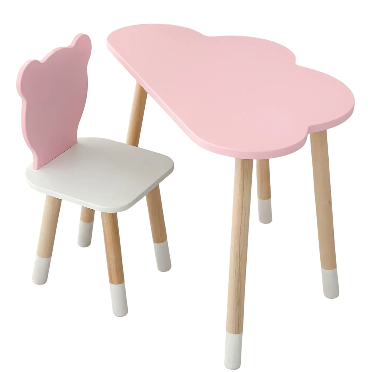 Набор детский столик облако со стульчиком медвежонок деревянный 46х60х45 см Бело-розовый (150-7-992518)