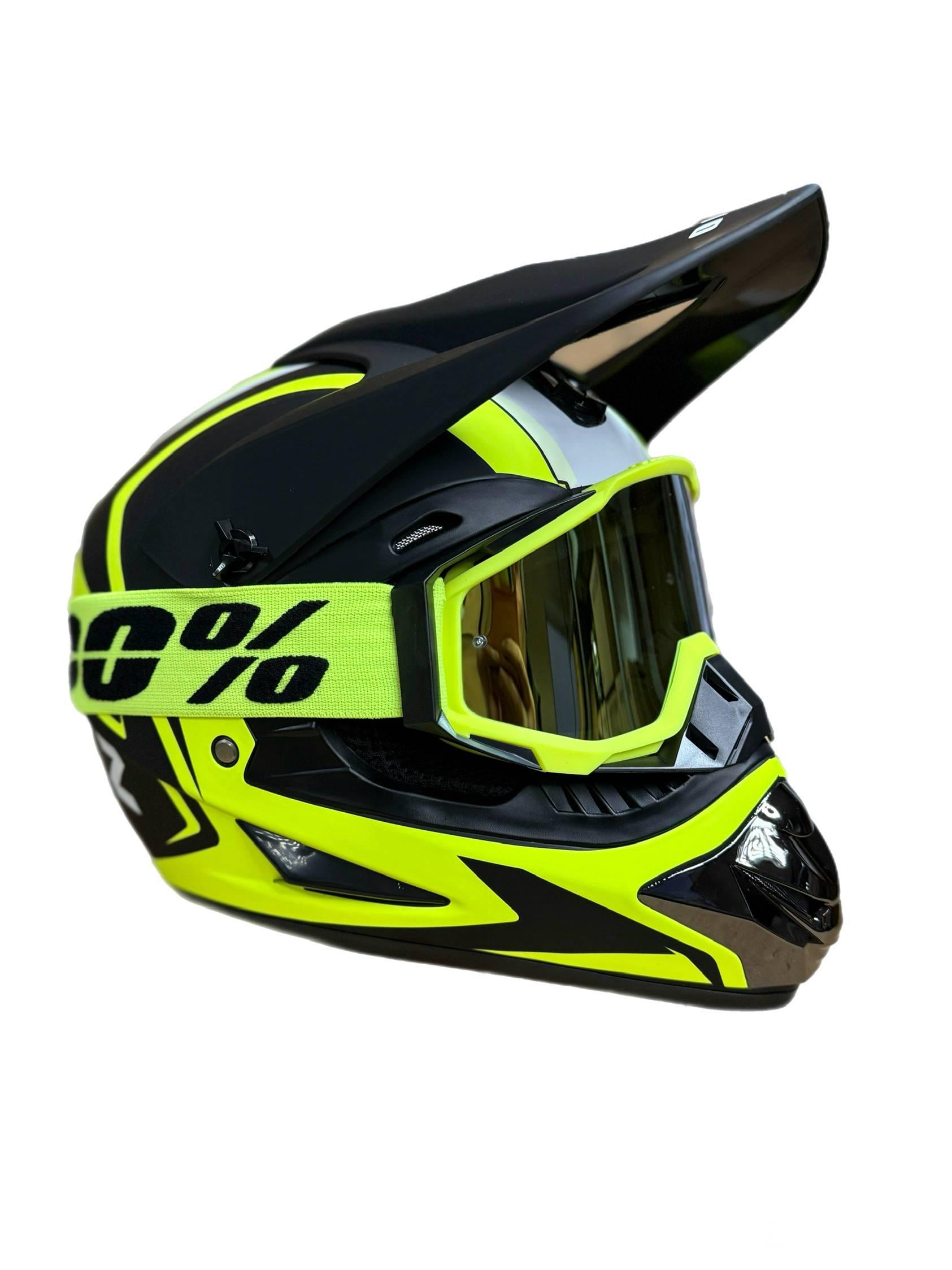 Мотошлем эндуро кроссовый Helmet Orz L Зеленый и очки Profi 100% Зеленый (0107)