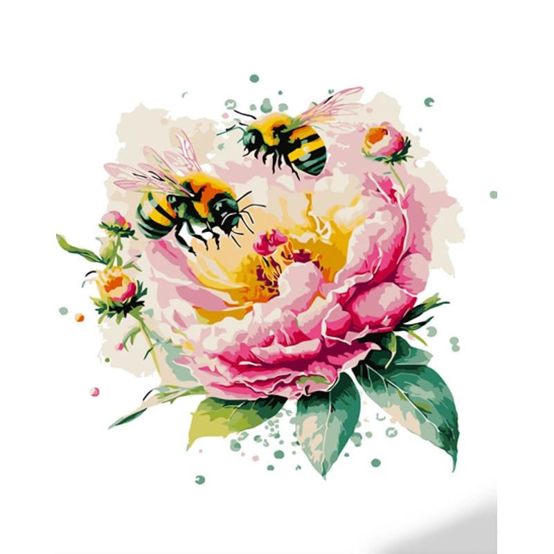 Картина по номерам Strateg Премиум Работающие пчелки с лаком и уровнем 40x50 см (GS1364)