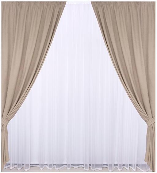 Комплект штор Микровельвет 1,5x2,85 м 2 шт. №48 Светло-бежевый (BB81L-01) - фото 1