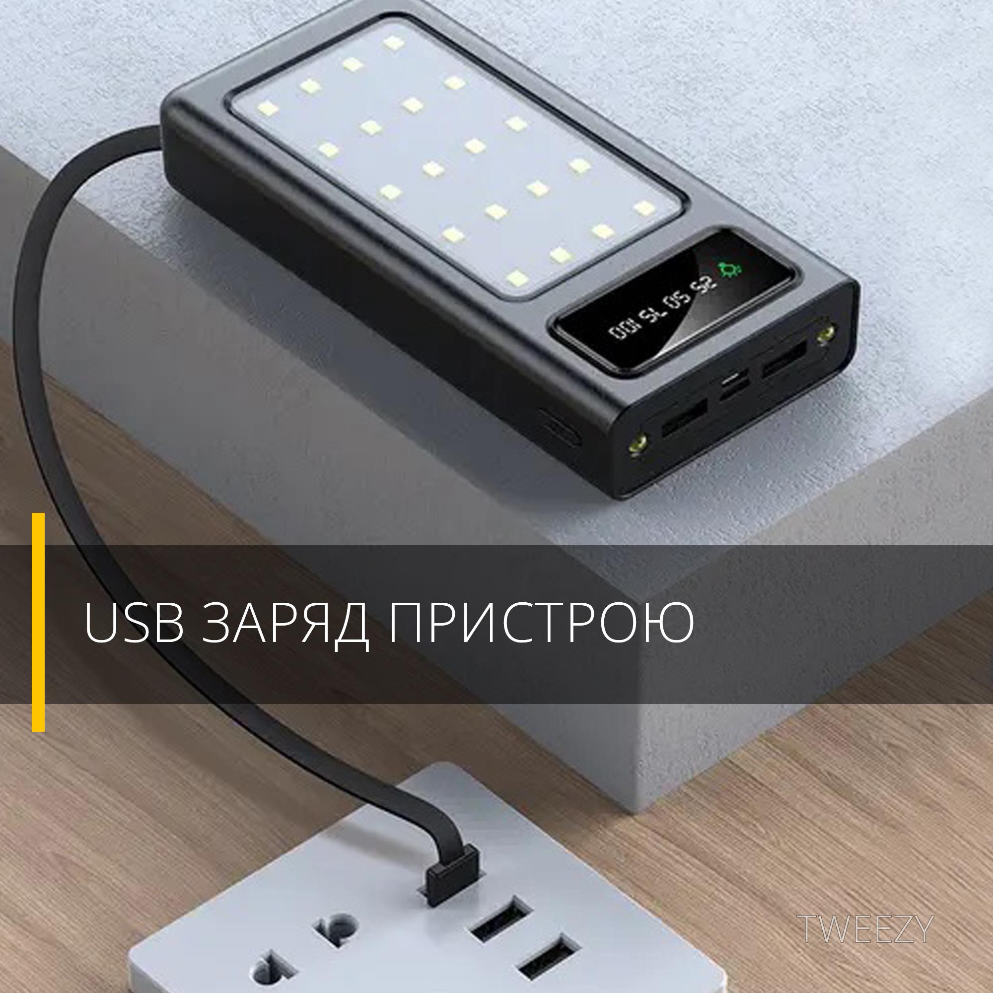 Зовнішній портативний акумулятор 20000 mAh із вбудованими перехідниками на 5 виходів та ліхтариком Чорний (00022) - фото 7