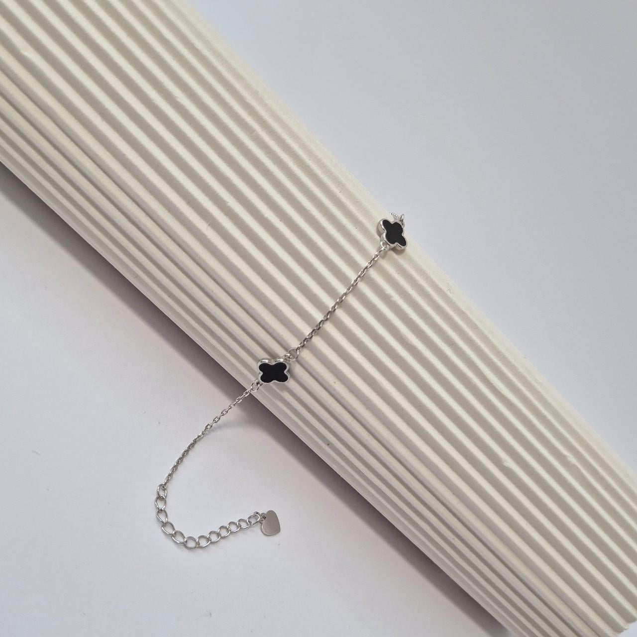 Браслет клевер с черной эмалью серебро 925 пробы родированное 1,75 г 16-19 см (660ерт)