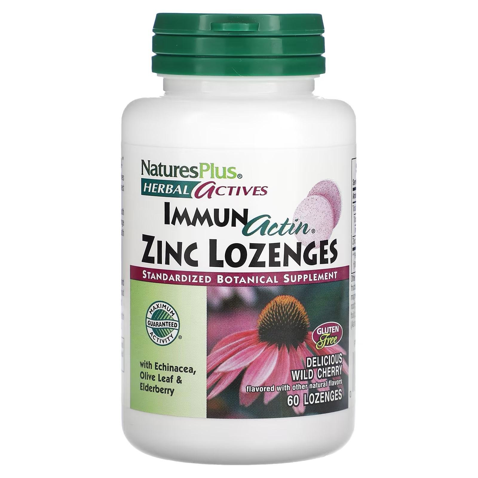 Льодяники для імунітету Nature's Plus Herbal Actives Immun Actin Zinc Lozenges Wild Cherry з цинком 60 шт.