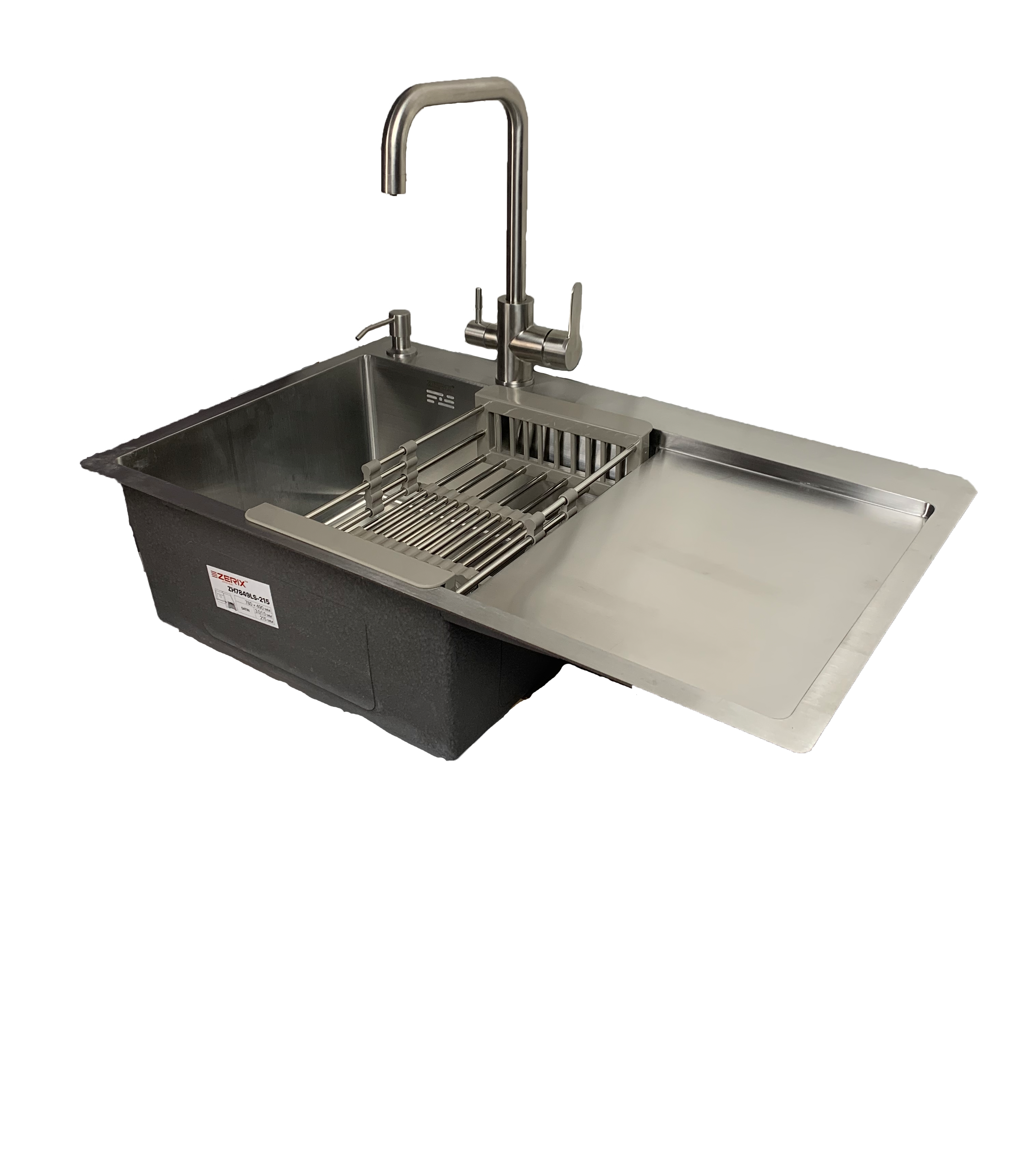 Кухонная мойка Zerix 78x49 чаша слева + смеситель с подключением к фильтру/дозатор/корзина