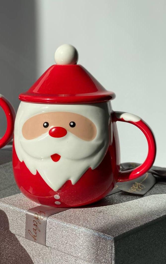 Кружка Olens Веселый Санта-Клаус с крышкой и ложкой 420 мл Красный (8030-297)