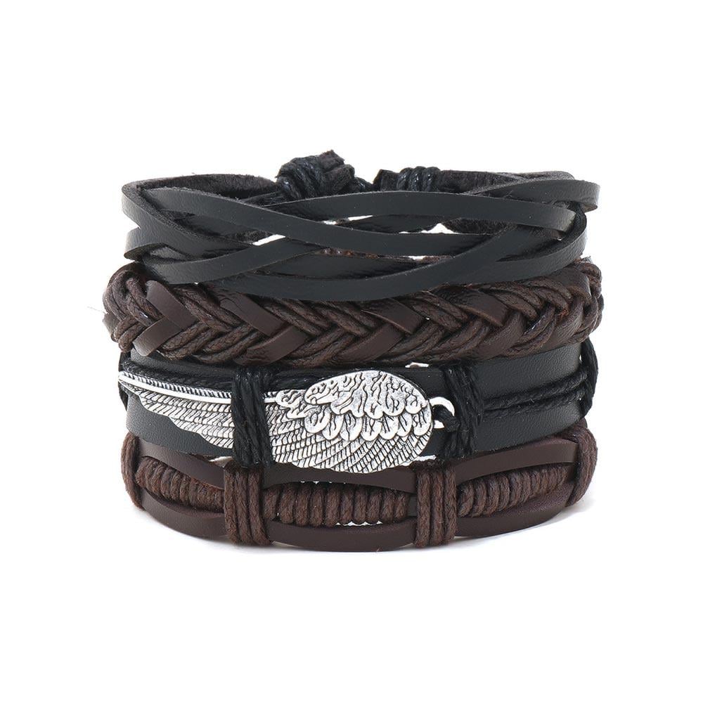 Набор браслетов мужских плетеных кожаных универсального размера крыло (NR0516)