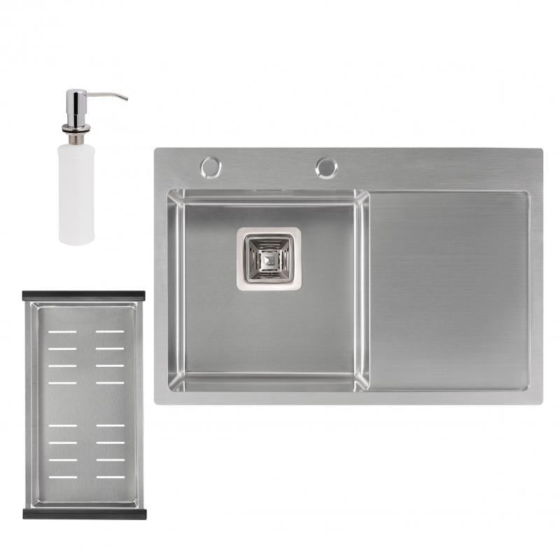 Мойка для кухни DK6845L Qtap/смеситель Swan 9168103UN для кухни с выдвижным изливом QT и губка для стали - фото 4