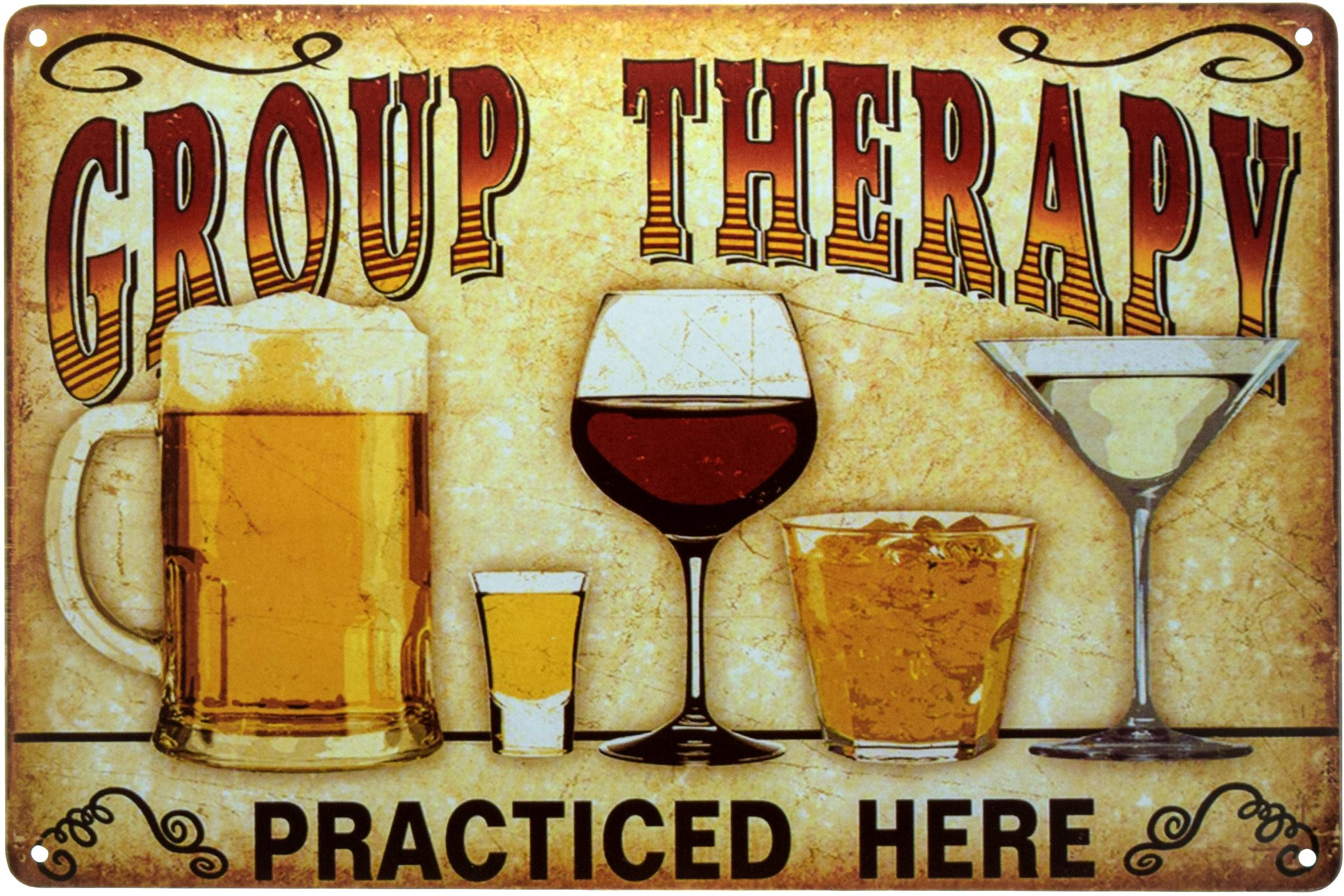 Табличка металлическая Здесь Практикуется Групповая Терапия/Group Therapy Practiced Here 20x30 см