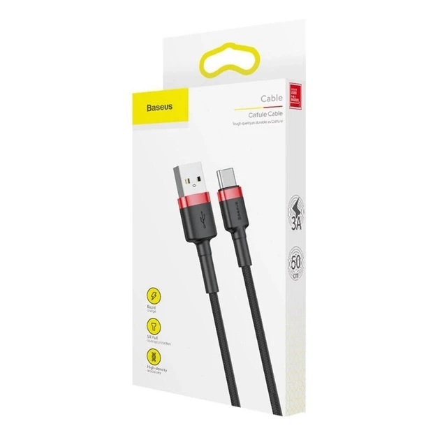 Кабель BASEUS cafule Cable USB For Type-C 3A 1 м Red/Black (CATKLF-B91)