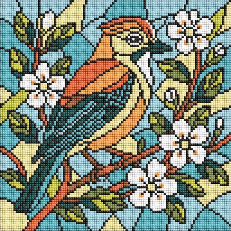 Алмазна мозаїка Ідейка Вітраж. Сойка 30х30 см Різнокольоровий (VM-127-A-401)