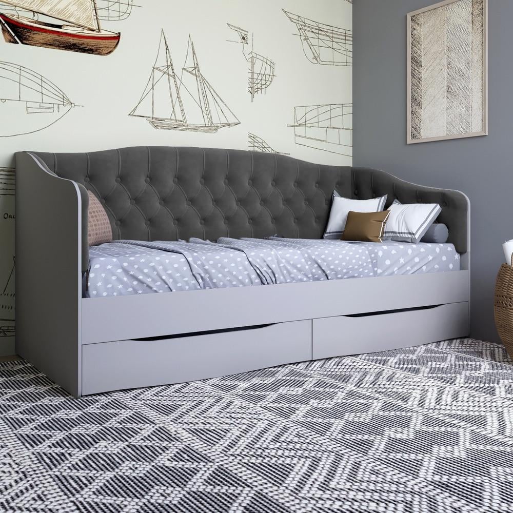 Кровать детская односпальная Lion Л-9 с мягкой спинкой и выдвижными ящиками 190x90 см Кашемир/Лили-95 (Lion-041493)