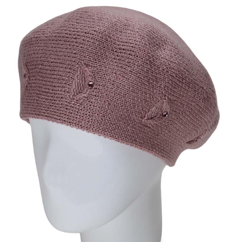 Берет женский Lirus Мариса двойной полушерстяной с люрексовой нитью Пудровый (119026)