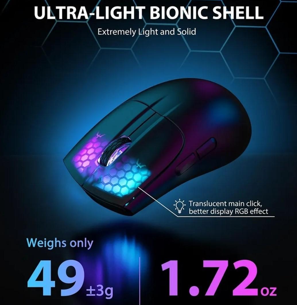 Мышка геймерская аккумуляторная attack shark X5 PixArt PAW3212 Bluetooth/2,4G 4000DPI White (X5-3212W) - фото 7 Мышка геймерская аккумуляторная attack shark X5 PixArt PAW3212 Bluetooth/2,4G 4000DPI White (X5-3212W) - фото 7