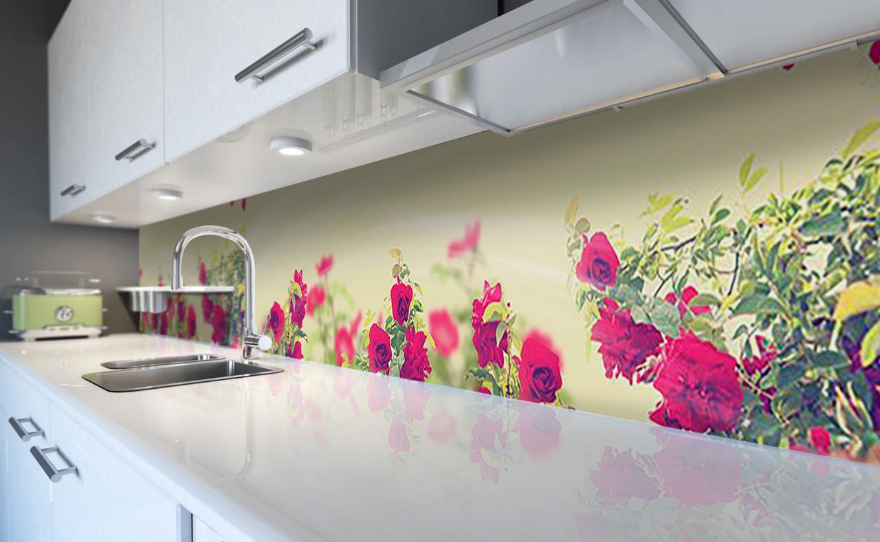 Кухонный фартук Куст розы фото из самоклеющейся виниловой пленки 60х250 см Бежевый Кухонный фартук Куст розы фото из самоклеющейся виниловой пленки 60х250 см Бежевый