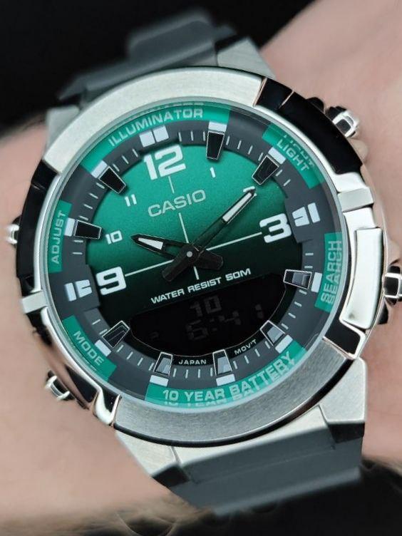 Наручные часы мужские Casio AMW-870DA-3A Casio Collection со стальным корпусом/подсветкой Зеленый (2671185927)