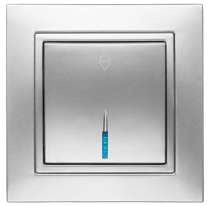 Выключатель одноклавишный проходной MARSHEL ELEGANT VS10-202 с LED подсветкой Silver (VS10-202 Silver)