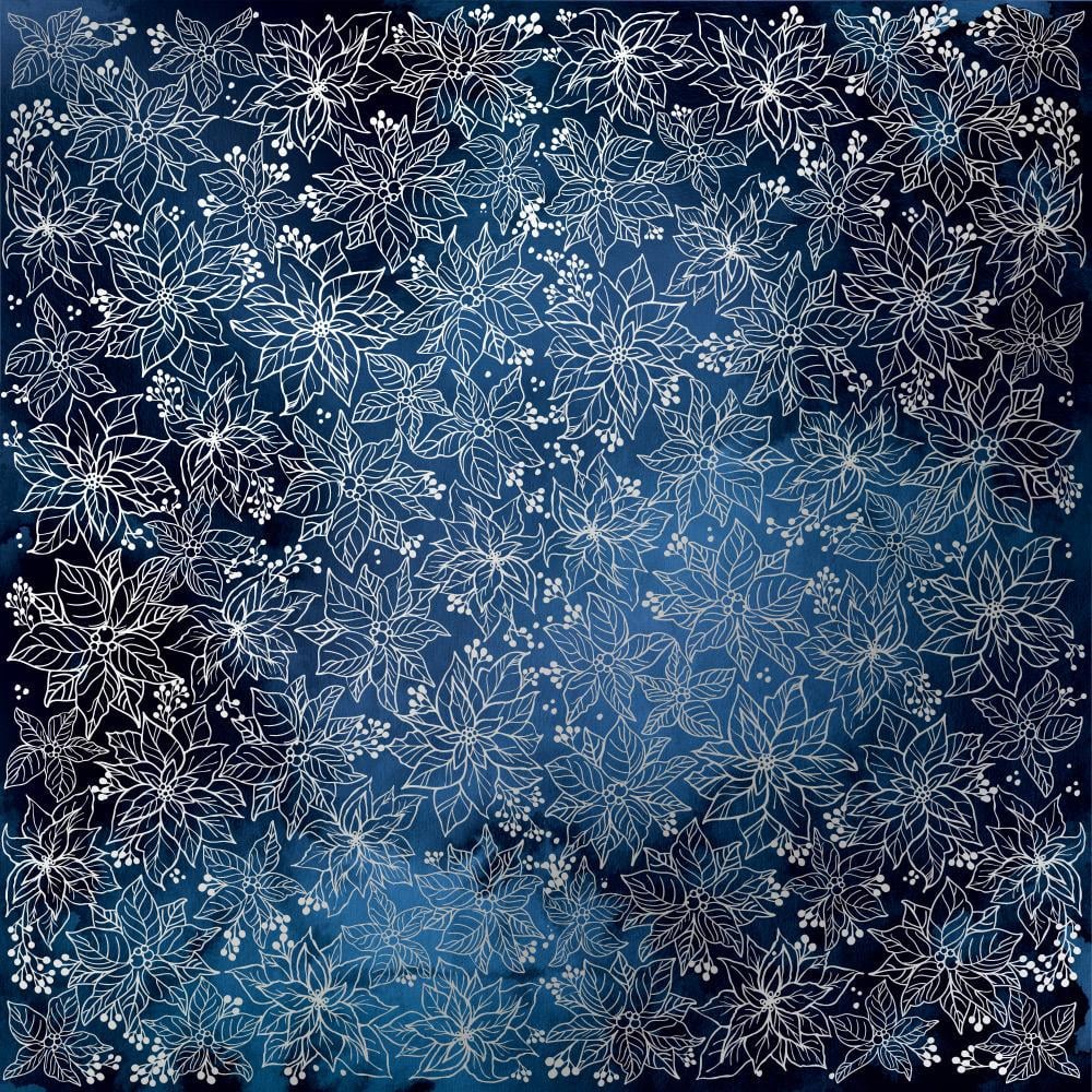 Лист бумаги односторонний Silver Poinsettia с серебряным тиснением 30,5х30,5 см Night Garden