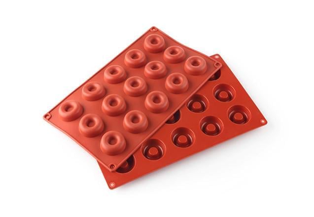Форма силиконовая One Chef для выпечки Профи Пончик d 4 см h 1,3 см на 15 ячеек Красный