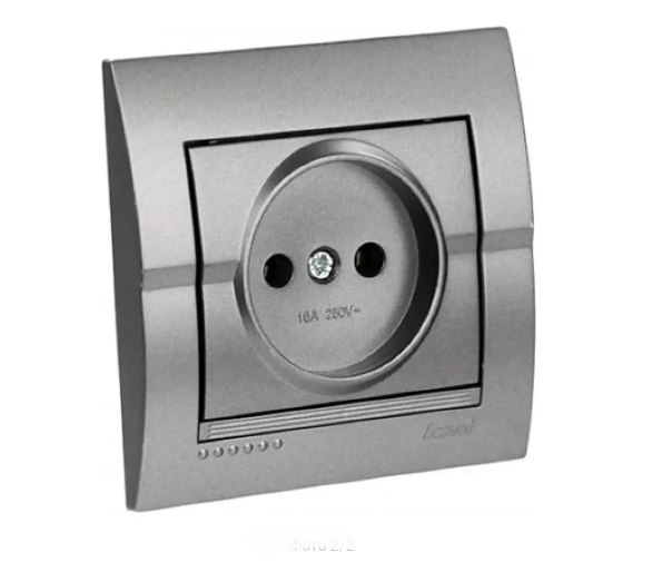 Розетка без заземления Lezard DERIY Темно-серый/Металик (25906236)