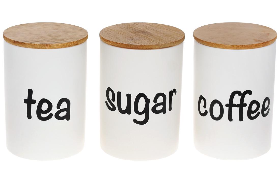 Набор керамических банок BonaDi Sugar/Tea/Coffee с бамбуковыми крышками 3 шт. 0,65 л (304-942)