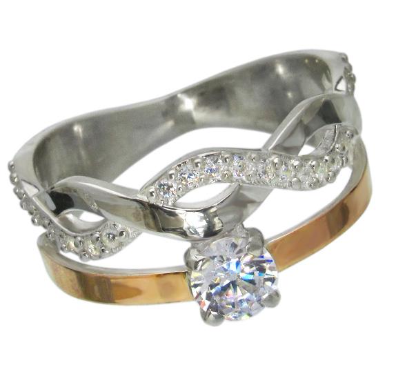 Женское серебряное кольцо с золотыми пластинами Мирцелла 18,5 (047к.02-6)