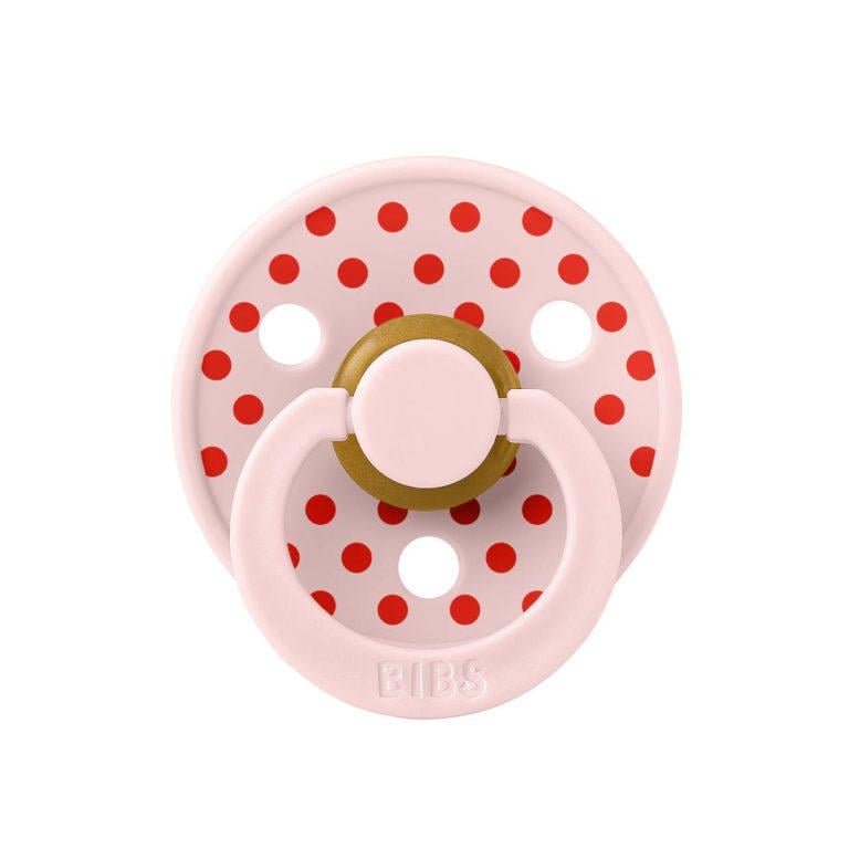 Пустушка кругла BIBS Studio Colour Polka Small Latex Round 6-18 міс р. 2 Blossom/Candy Apple (332)