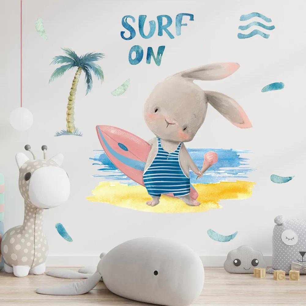 Наклейка вінілова Зайчик серфінгіст в дитячу кімнату на стіну для дівчаток і хлопчиків 30х60 см - фото 3 Наклейка вінілова Зайчик серфінгіст в дитячу кімнату на стіну для дівчаток і хлопчиків 30х60 см - фото 3