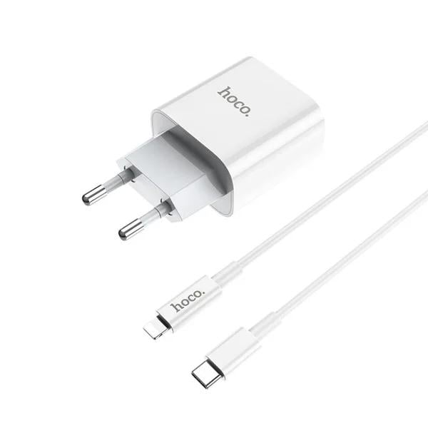 Зарядний пристрій мережевий Hoco C76A Plus Speed 20W USB-C з кабелем Type-C to Lightning 1 м White (6931474746924)