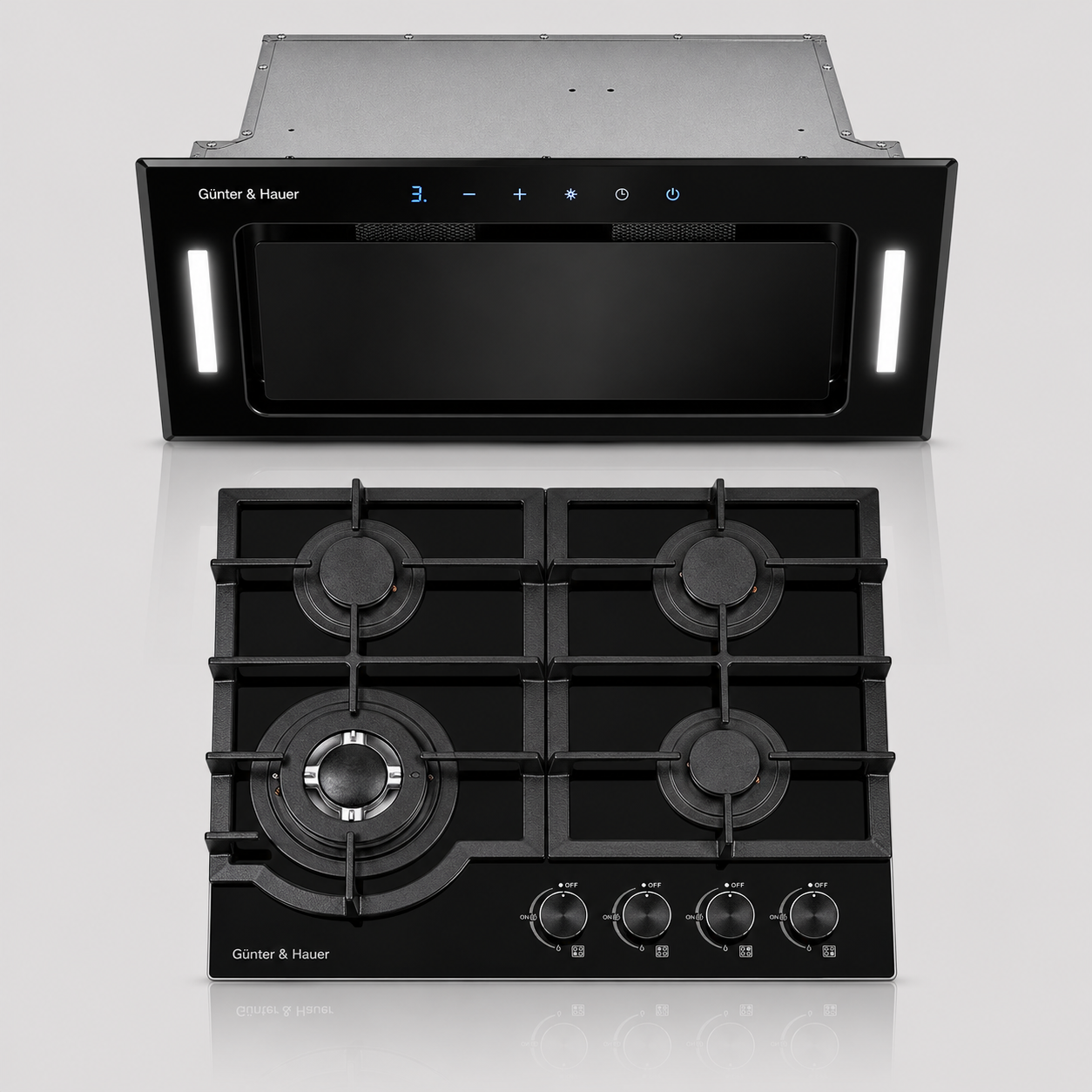 Комплект для кухни Gunter&Hauer Premium Black 2в1 Газовая варочная поверхность GL 644 и вытяжка ATALA 1060 GL