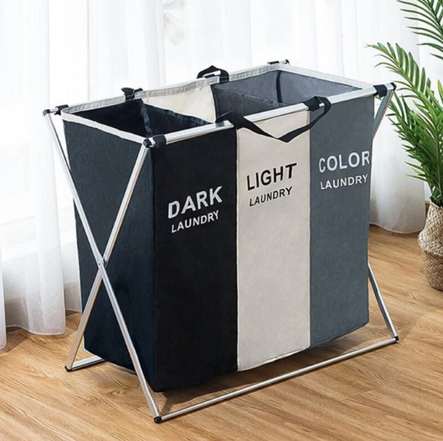 Корзина для белья Laundry Basket 3 отделения с органайзером для сортировки вещей 150 л (2479517099)