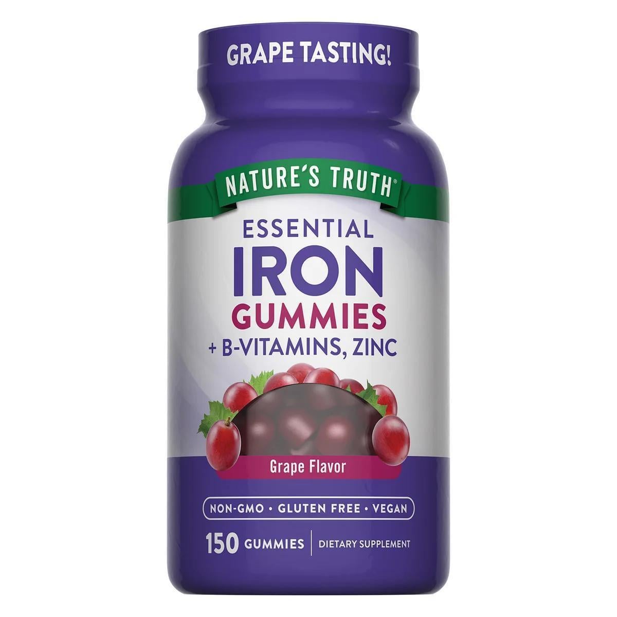 Желе Nature's Truth Essential Iron Gummies с витаминами группы B и цинком виноградный вкус 150 шт. (2669402795)