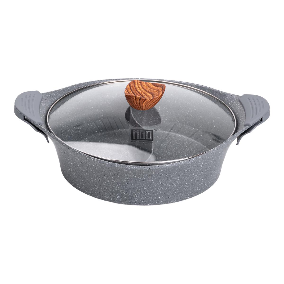 Кастрюля с разделителем MGC для шабу-шабу алюминиевая с антипригарным покрытием стеклянная крышка 4 л Серый - фото 3 Кастрюля с разделителем MGC для шабу-шабу алюминиевая с антипригарным покрытием стеклянная крышка 4 л Серый - фото 3