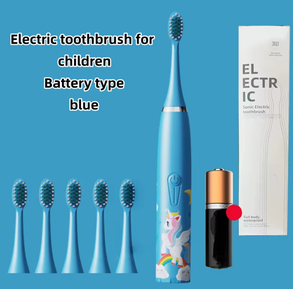 Электрическая зубная щетка детская на аккумуляторе с 6 насадками Голубой (Щ521) - фото 7