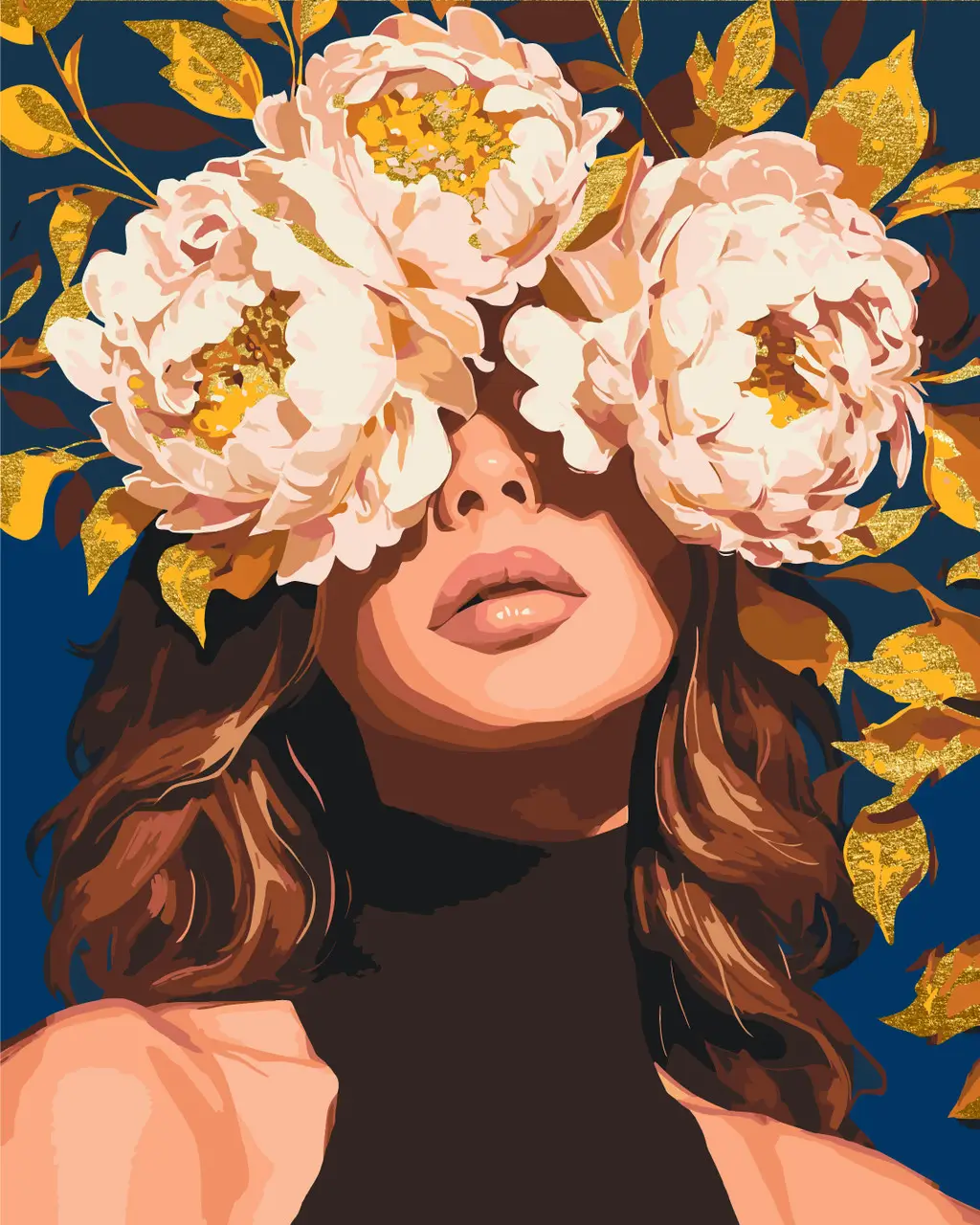 Картина по номерам ORIGAMI патриотическая Украинская девушка в цветах пионов 40х50 см (LW30521)